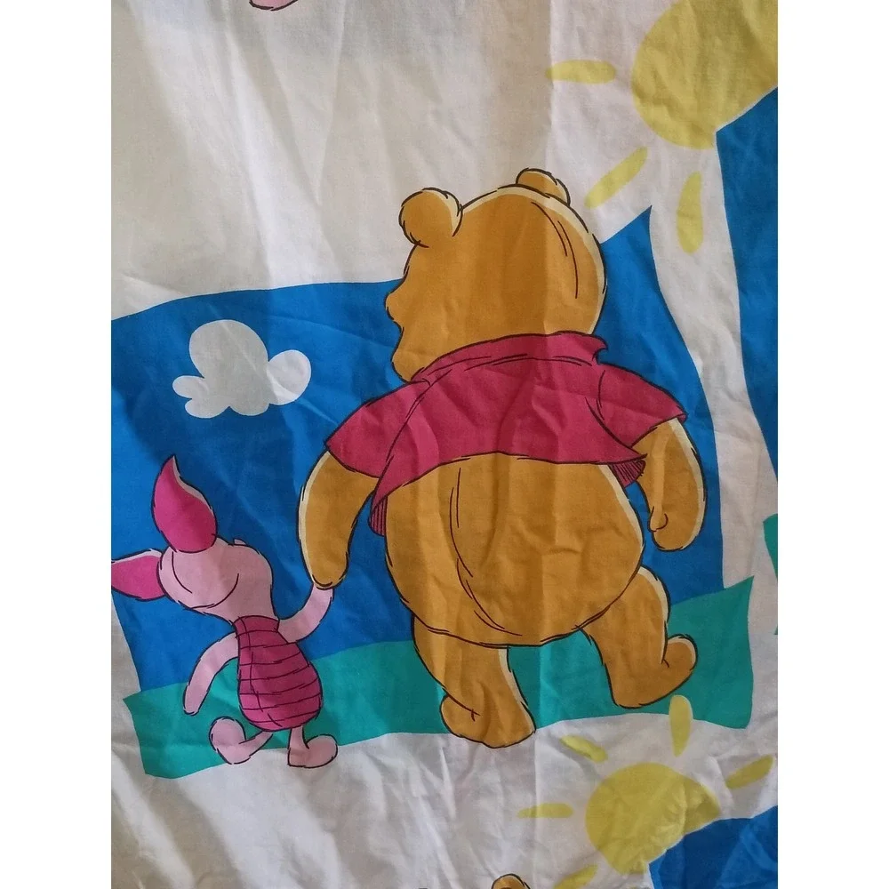 Vintage Disney Winnie the Pooh Piglet Twin Flat Sheet Made in USA Bedding Blue